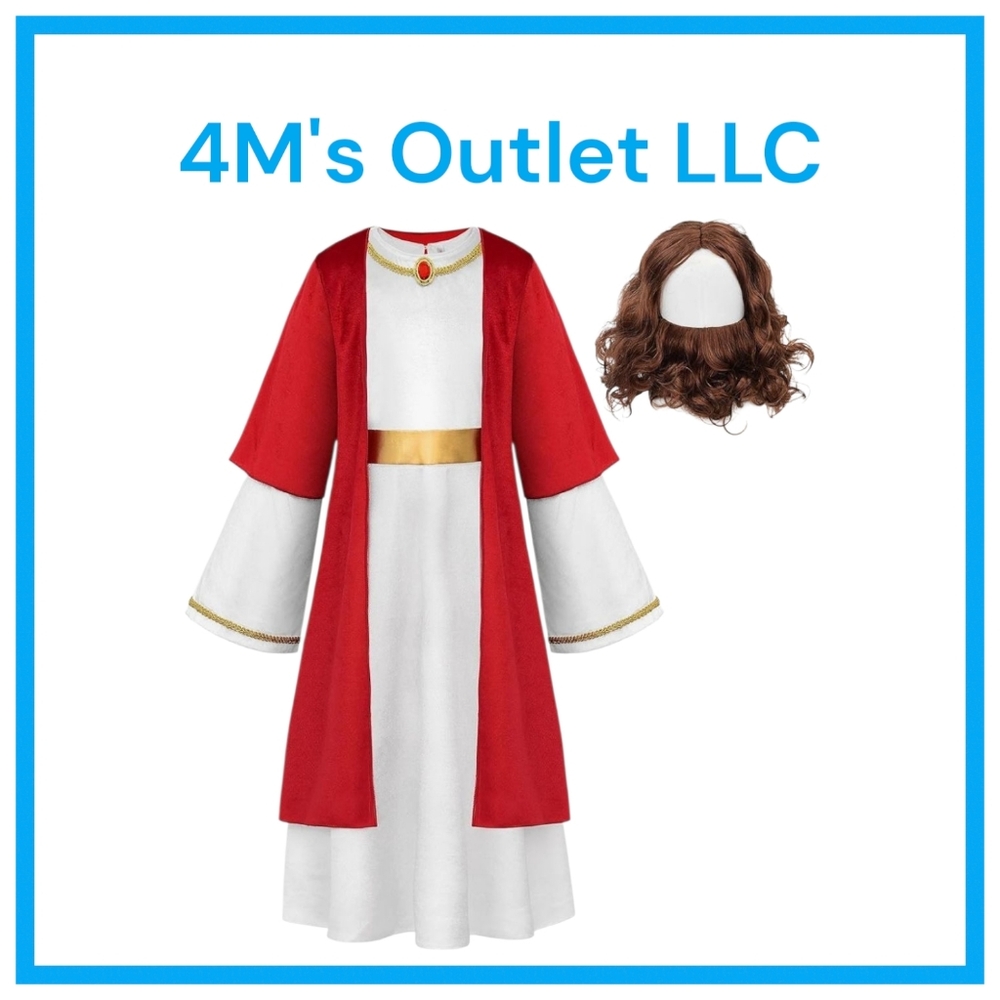 Elegant Red and White Kids Costume with Wig